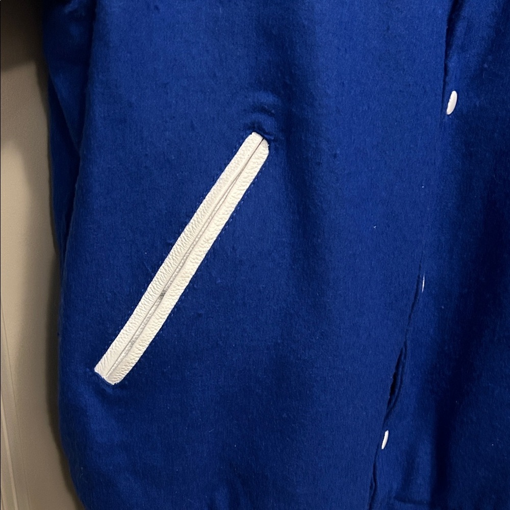 Stylish Blue and White Varsity Jacket - Picture 5 of 11